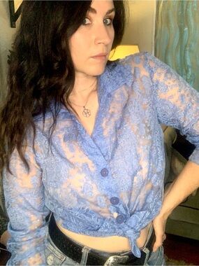 Vintage Sheer Lace Periwinkle Blouse